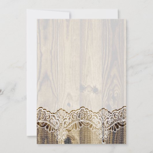 Witte kant, lint & zonnebloemen op houten huwelijk kaart (Achterkant)