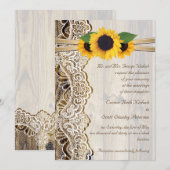 Witte kant, lint & zonnebloemen op houten huwelijk kaart (Voorkant / Achterkant)