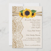 Witte kant, lint & zonnebloemen op jute bruiloft kaart (Voorkant)