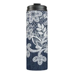 WITTE KANT LOOK OP BLAUWE DENIM LOOK TEXTUREN THERMOSBEKER