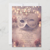Witte kant Masque Rozen Quinceañera Kaart (Voorkant)