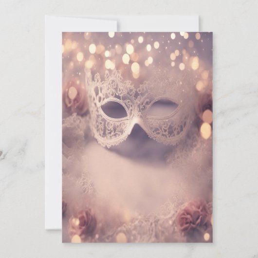 Witte kant Masque Rozen Quinceañera Kaart (Achterkant)