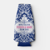 Witte kant met blauwe achtergrond roze Actie 3b Flesjeskoeler (Voorkant)