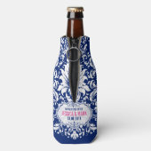 Witte kant met blauwe achtergrond roze Actie 3b Flesjeskoeler (Fles Achterkant)