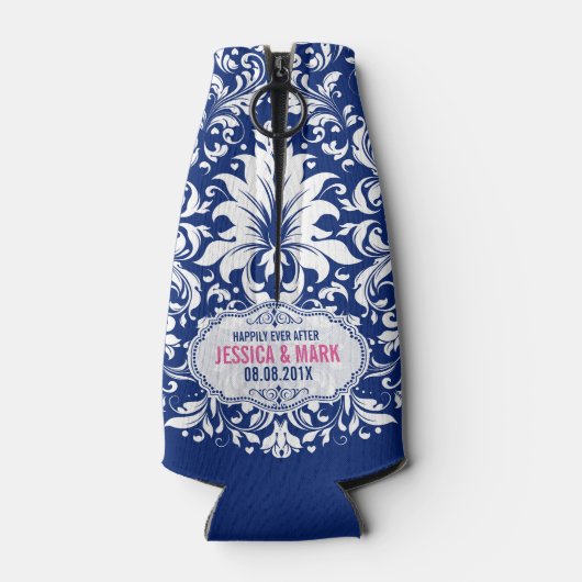 Witte kant met blauwe achtergrond roze Actie 3b Flesjeskoeler (Achterkant)