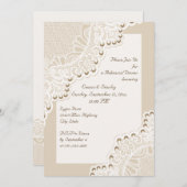 Witte kant met parels bruiloft repetitie diner kaart (Voorkant / Achterkant)