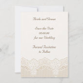 Witte kant met parels bruiloft Save the Date (Achterkant)