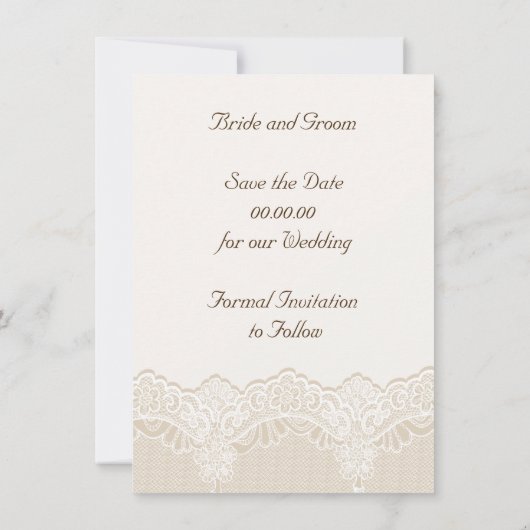 Witte kant met parels bruiloft Save the Date (Achterkant)