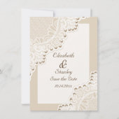 Witte kant met parels bruiloft Save the Date (Voorkant)