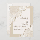 Witte kant met parels bruiloft Save the Date Aankondigingskaart (Voorkant / Achterkant)