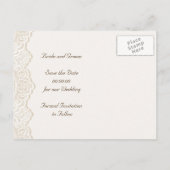 Witte kant met parels bruiloft Save the Date Aankondigingskaart (Achterkant)