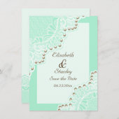 Witte kant met parels munt bruiloft Save the Date (Voorkant / Achterkant)