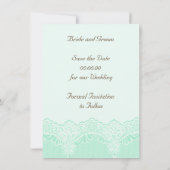 Witte kant met parels munt bruiloft Save the Date (Achterkant)