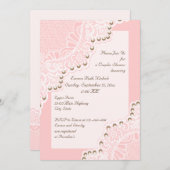 Witte kant met parels roze bruidsparen douche kaart (Voorkant / Achterkant)