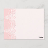 Witte kant met parels roze trouwtafel nummer briefkaart (Achterkant)