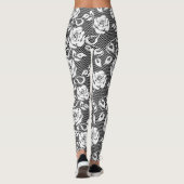 Witte kant met Rozen op zwarte Leggings (Achterkant)