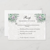 Witte kant mint groene lavendel bloem RSVP (Voorkant / Achterkant)