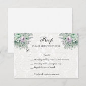 Witte kant mint groene lavendel bloem RSVP Kaartje (Voorkant / Achterkant)