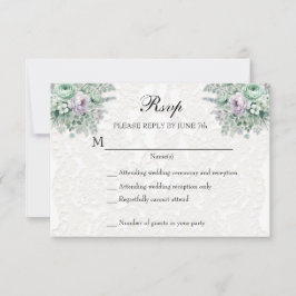 Witte kant mint groene lavendel bloem RSVP Kaartje