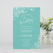 Witte Kant op Aqua Blauwgroen Budget Bruiloft Prog (Staand voorkant)