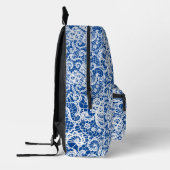 Witte kant op blauw bedrukte rugzak (Links)