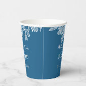 Witte kant op blauwe bruiloft papieren bekers (Rechts)