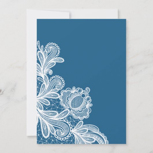 Witte kant op blauwe religieuze bruiloft kaart (Achterkant)