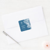 Witte kant op blauwe religieuze bruiloft vierkante sticker (Envelop)