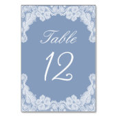 Witte kant op blauwe tafel nummer kaart (Achterkant)