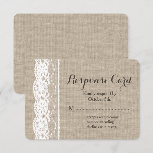 Witte kant op Burlap RSVP 2 (Voorkant / Achterkant)