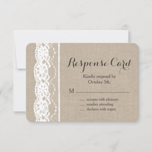 Witte kant op Burlap RSVP 2 (Voorkant)