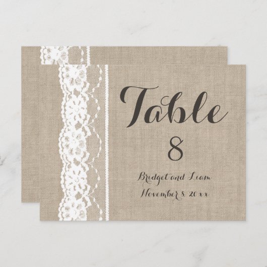 Witte kant op Burlap-tabelnummer Briefkaart (Voorkant / Achterkant)