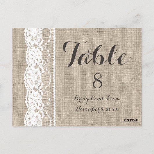 Witte kant op Burlap-tabelnummer Briefkaart (Achterkant)