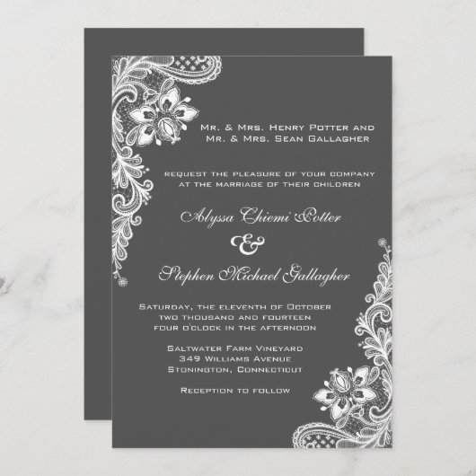 Witte kant op elke achtergrondkleur kaart (Voorkant / Achterkant)