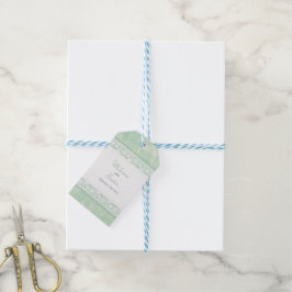 Witte kant op groene bruiloft voor labels cadeaulabel