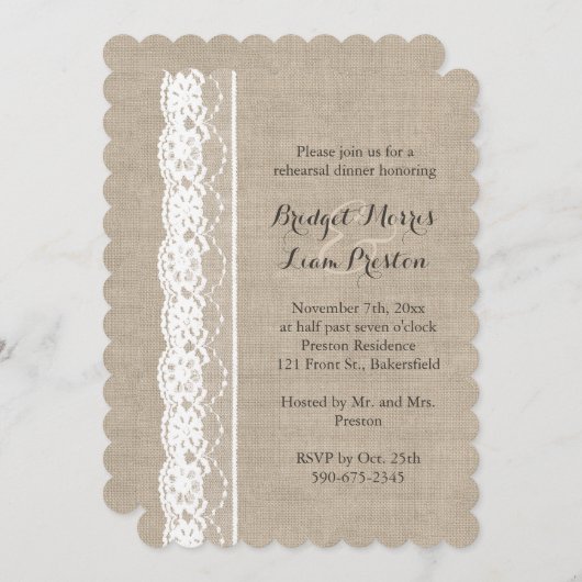 Witte kant op het repetitieproces van Burlap Kaart (Voorkant / Achterkant)