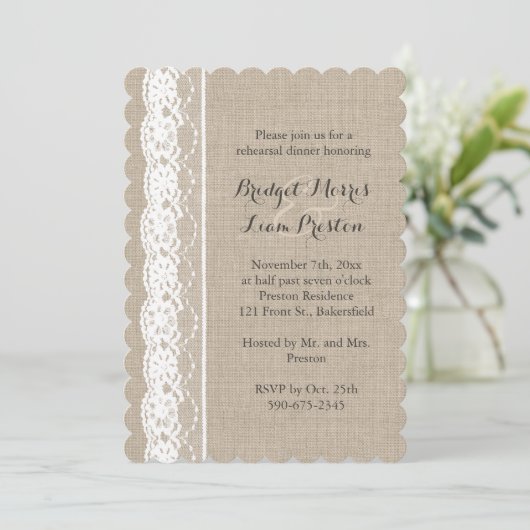 Witte kant op het repetitieproces van Burlap Kaart (Staand voorkant)