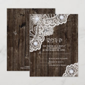 witte kant op oude houten bruiloft RSVP (Voorkant / Achterkant)