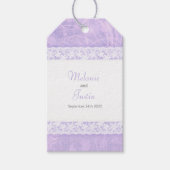 Witte kant op paarse dank u bruiloft gunst labels cadeaulabel (Voorkant)