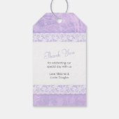 Witte kant op paarse dank u bruiloft gunst labels cadeaulabel (Achterkant)