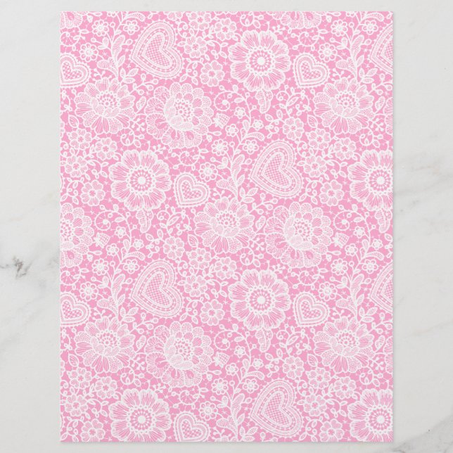 Witte kant op papier met roze kunst en kraft (Voorkant)