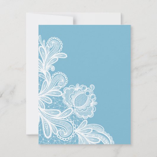 Witte kant op pastel blauwe doop uitnodiging (Achterkant)