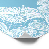 Witte kant op pastel blauwe doop Welkom Poster (Hoek)