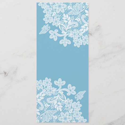 Witte kant op pastelblauw Classic Menu (Achterkant)