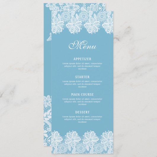 Witte kant op pastelblauw Classic Menu (Voorkant / Achterkant)