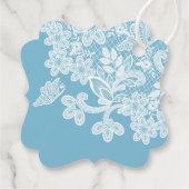 Witte kant op pastelblauwe doop bedankjes labels (Achterkant)