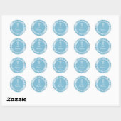 Witte kant op pastelblauwe doop ronde sticker (Vel)