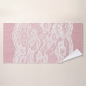 Witte kant op pastroze linnen textuur badhanddoek (Badhanddoek)