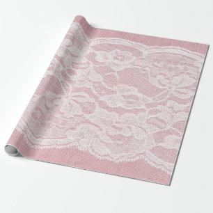 Witte kant op pastroze linnen textuur cadeaupapier