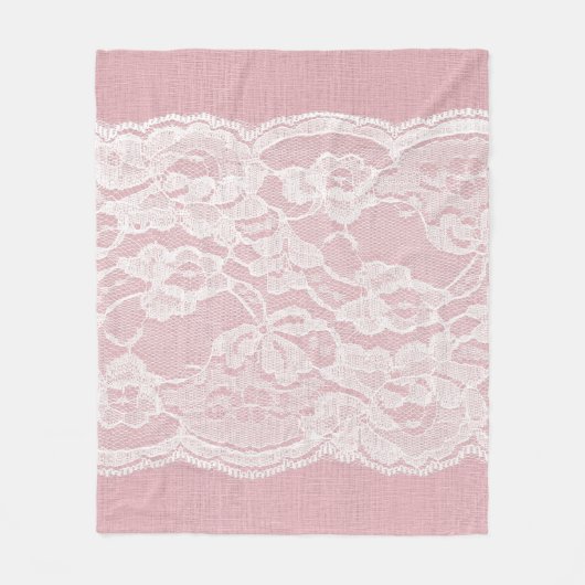 Witte kant op pastroze linnen textuur fleece deken (Voorkant)